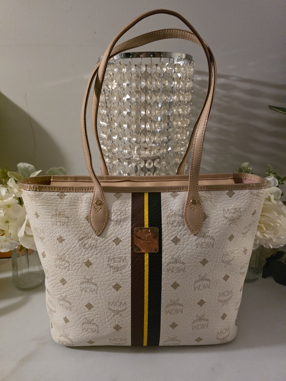 MCM White Monogram Tote Special Edition